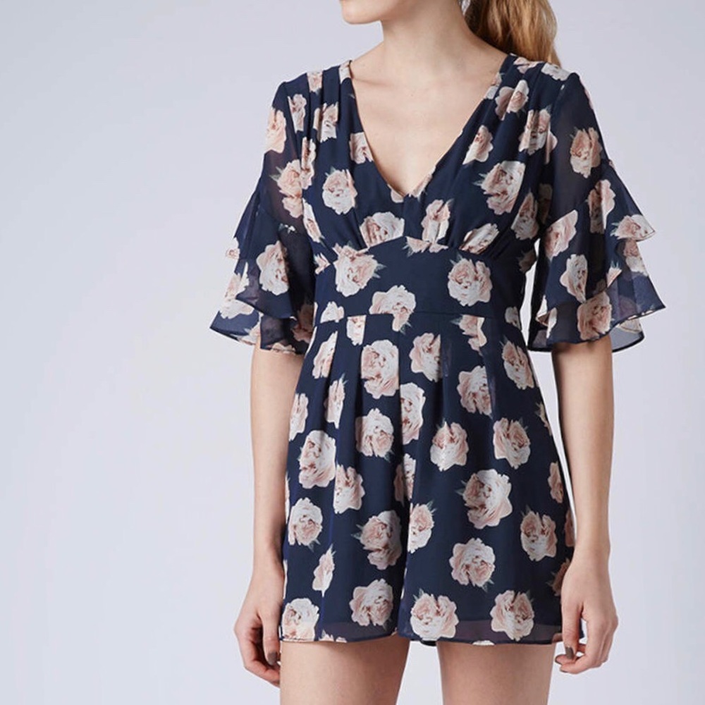 Topshop floral frill playsuit ruffle romper - Picture 3 of 8